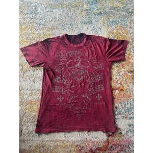 Y2K Affliction Reversible Graphic Tee Burgundy Distressed Cyber Grunge L